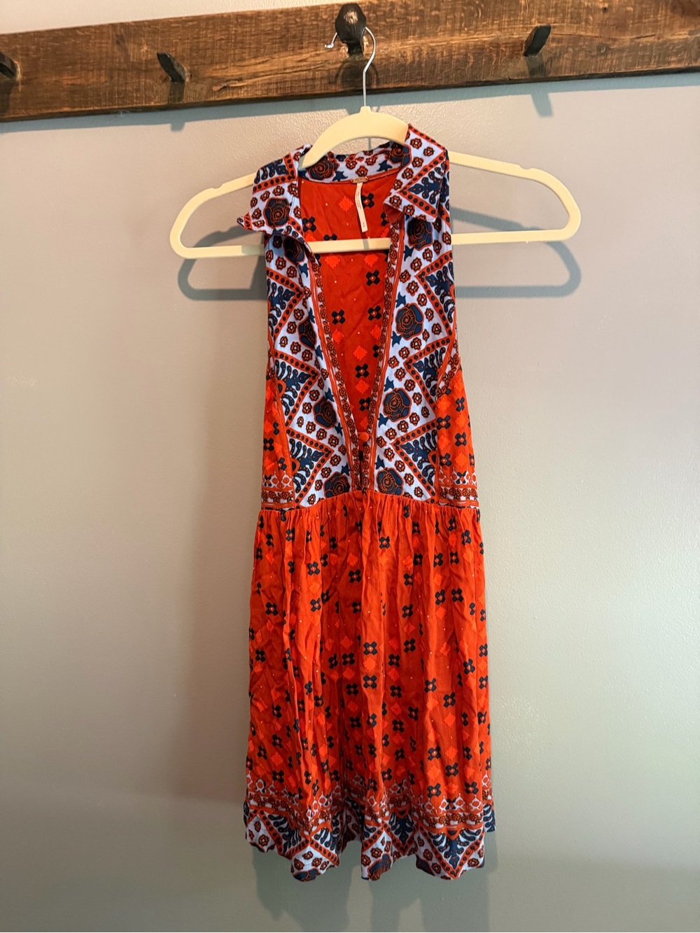 Free People Red Printed Halter Mini Dress